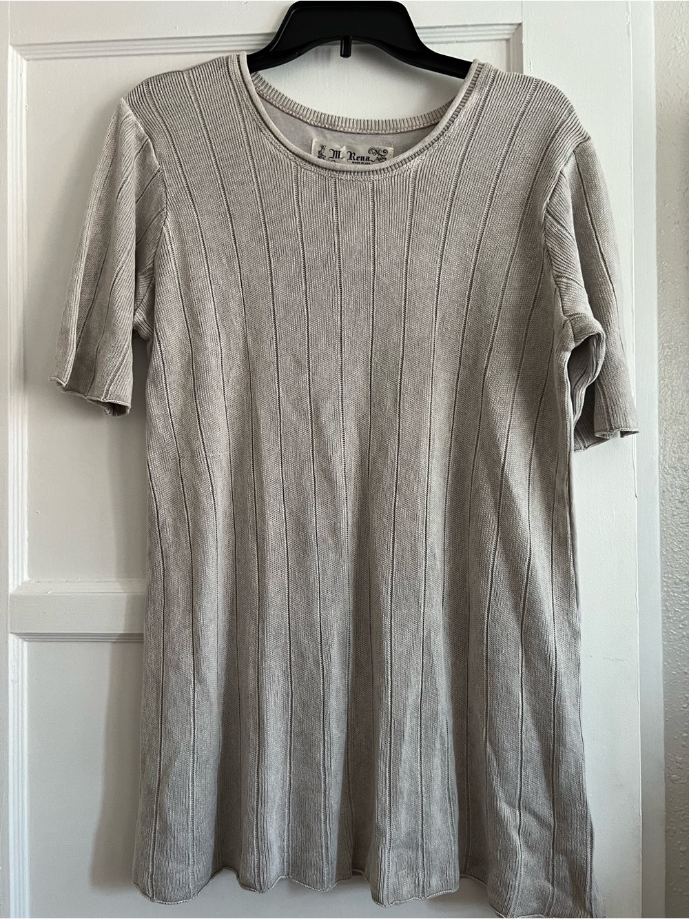 Ribbed Short Sleeve Blouse in Light Beige